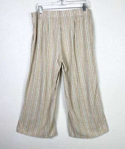 J.Jill  Tan Striped Linen Blend Split Hem Wide Leg Pants