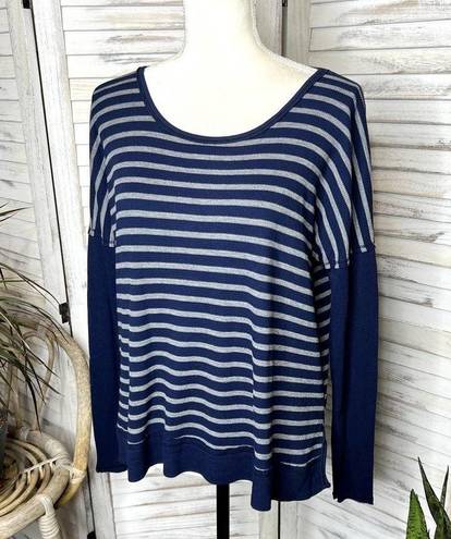 Michael Stars  Women's Striped Thermal Long Sleeve Top Navy Blue Gray One Size