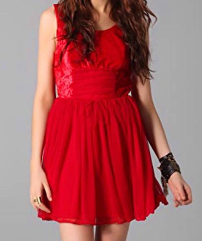 Free People Red Velvet Chiffon Mini Dress