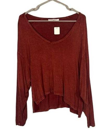 Project Social T  Rust Red Long Sleeve Casual Oversized Blouse Women SZ S