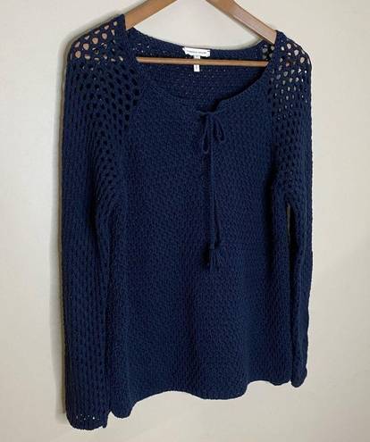 Rebecca Taylor  Navy Blue Boho Beachy Open Knit Sweater with Tassels