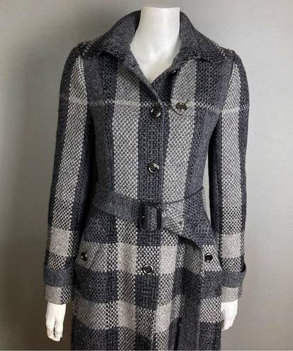 Burberry  long trench coat women's size 6 plaid wool belted gray winter