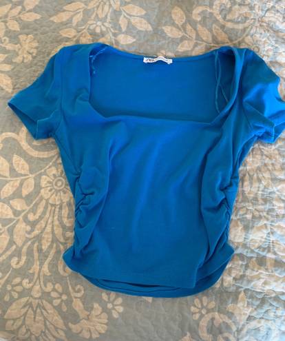 ZARA Blue Ruched Crop Top