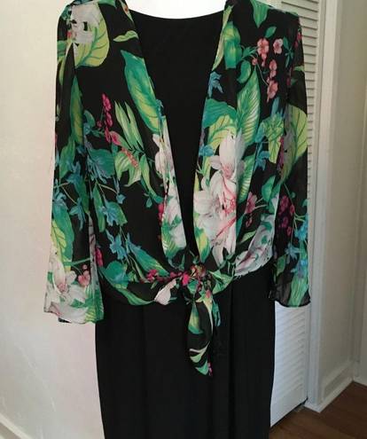 Tiana B . Sleeveless Black Dress with Floral Sheer overblouse Size 10