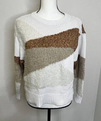 Lou & grey  Loft Colorblock Textured Coastal Crewneck Sweater Medium White/Tan