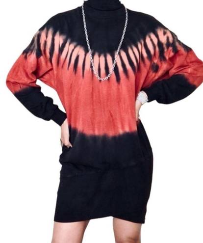 Young Fabulous and Broke  YFB Black Multi Tie Dye Turtleneck Side Zip Mini Dress Tunic Top $198 EUC XS 