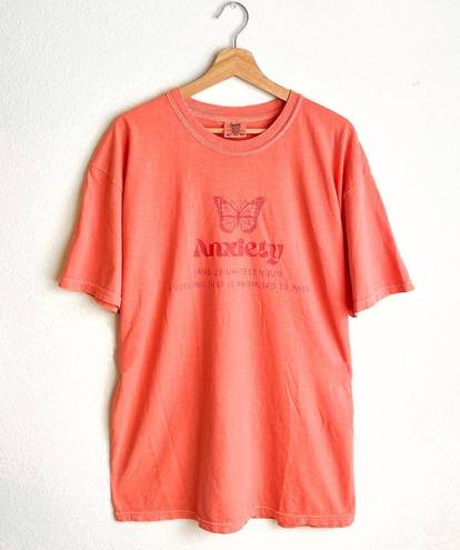 New Comfort Colors Short Sleeve Anxiety Graphic T-Shirt Salmon Color Size XL