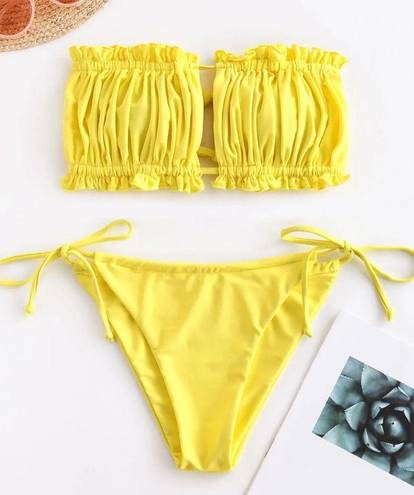 Zaful  Ruffle Tie Side Low Waisted Bandeau Bikini Swimsuit