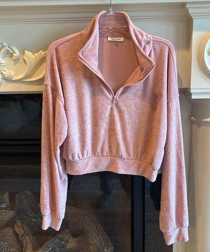 Cloud Chaser Plush Pullover Powder Blush Quarter Zip Cropped Top Womens Large 