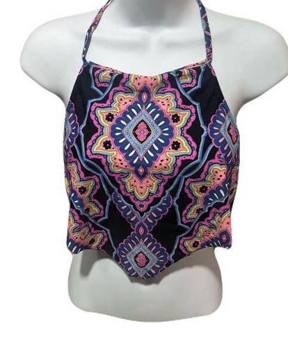 Raisin's  Swim Nepal Nights High Neck Macrame Back Tankini Top Black Size S