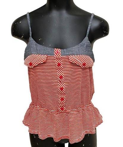 Kirra  Red and White Striped Peplum Tank Top