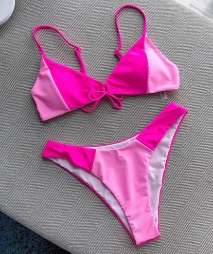 Boutique pink color block swimsuits