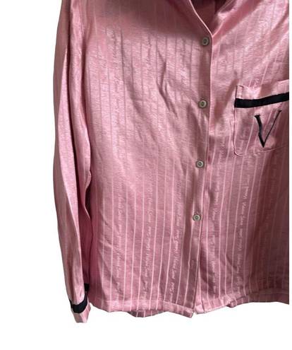 Victoria's Secret  Women's Medium Satin PJ Set Logo V Pink Black & White Striped