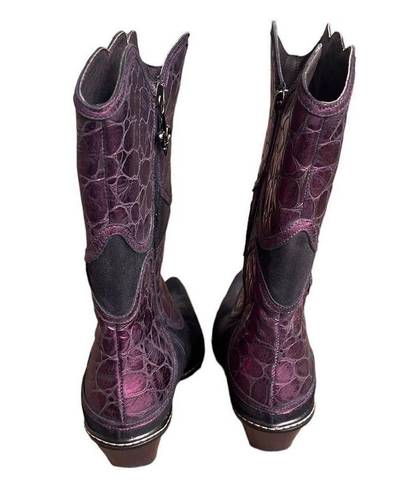 Donald Pliner  Vintage Suede Black Purple Peace sign Cowboy Boots 6.5