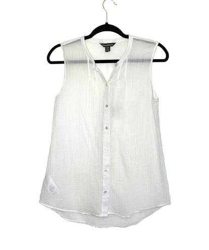 Tommy Bahama White 100% Cotton Button Down Semi-sheer Tank Top