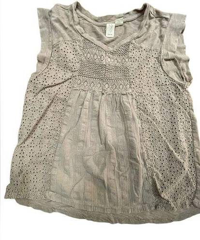 Joie  Size XS Tan Tank Top Eyelet Lace Accent