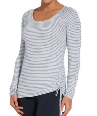 Calia by Carrie Underwood Striped long Sleeve Ruched Shirt Blue Small