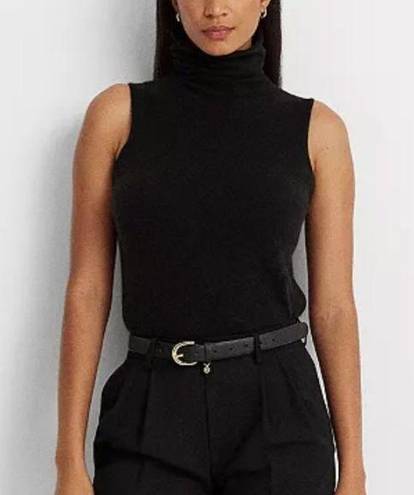 Ralph Lauren Lauren  Sleeveless Mock Neck Turtleneck Top Sweater Thick Knit Black