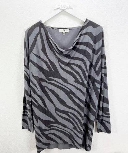 Natori  Grey Zebra Animal Print Cowl Neck Sweater Tunic Medium M