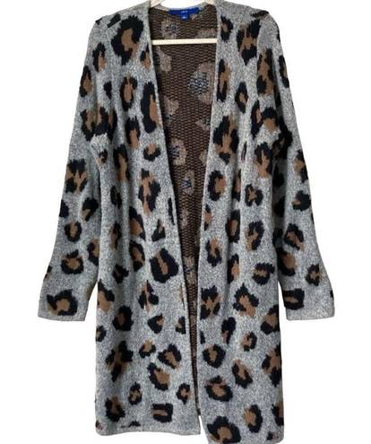 Apt. 9 Womens  Animal Print Leopard Open Front Cardigan Sweater Duster - Sz L