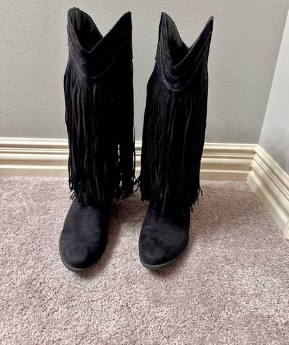 Qupid Boutique Black Fringe cowboy/ cowgirl boots