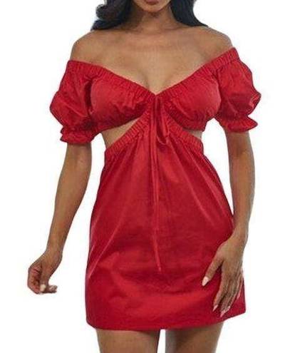 The Vintage Shop  Red Off The Shoulder Side Cut Out Mini Dress M