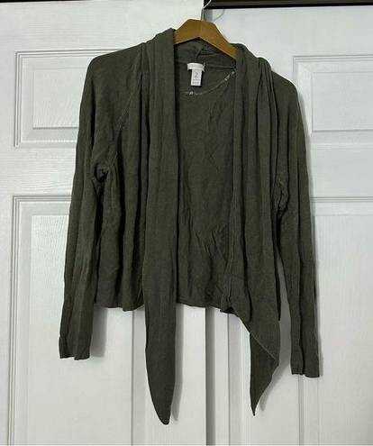 Chico's  Rayon Wrap Sweater Top Olive Green Shawl Collar Long Sleeve 2