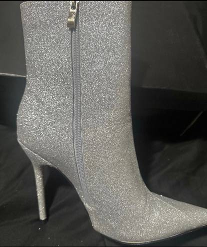 EGO DEVOTED POINTED TOE STILETTO HEEL ANKLE BOOT IN SILVER GLITTER