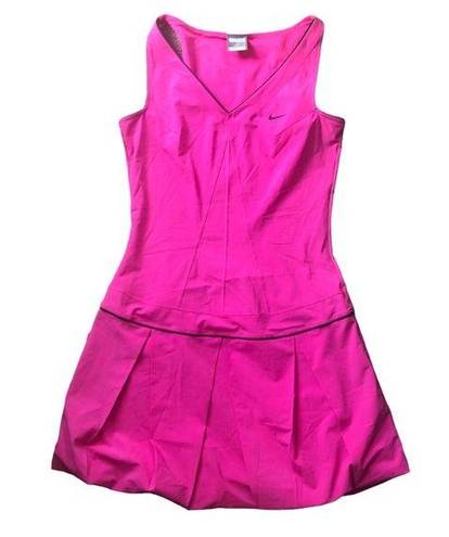 Nike Fit Dry Tennis Dress S Vivid Pink Pleated Bubble Skirt BlackTrim Barbiecore
