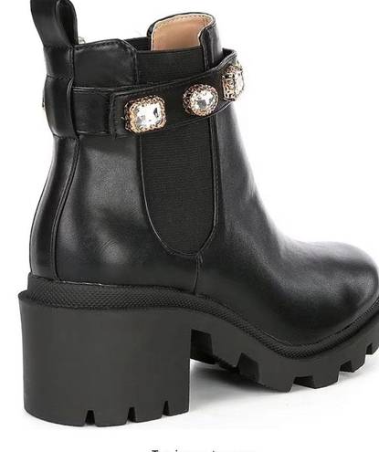 Steve Madden Amulet Jewel Embellished Lug Sole Chunky Block Heel Combat Platform Booties