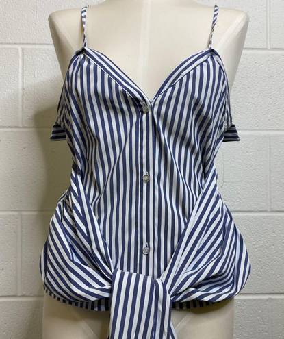 L'Academie L’academie Revolve Blue White Stripe Button Down Tank Tie Front Size Small