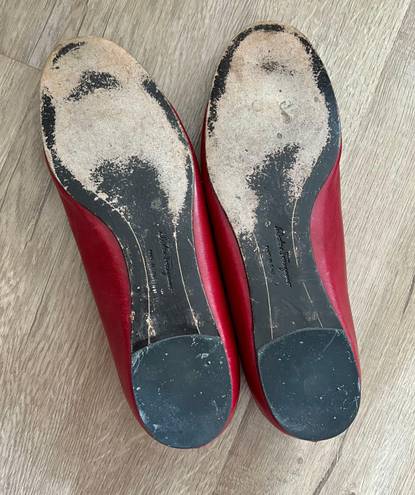 Salvatore Ferragamo Red Leather Flat Shoes Size 7 B