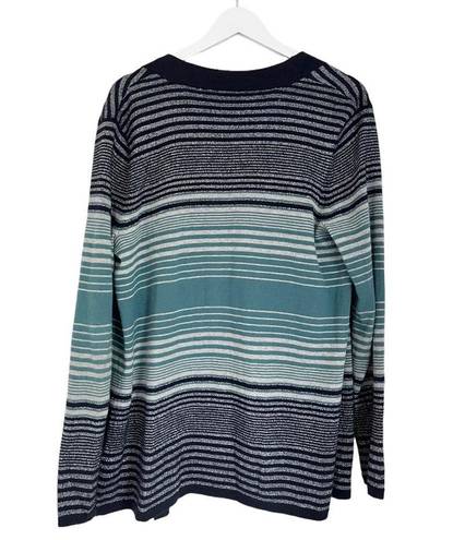 Talbots Women’s Striped Open Front Cardigan Sweater Shimmer Blue Size Medium