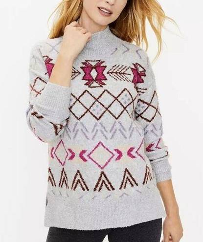 Lou & grey  Mock Neck Fair Isle Tunic Sweater Comfy Cozy Gray Size XS