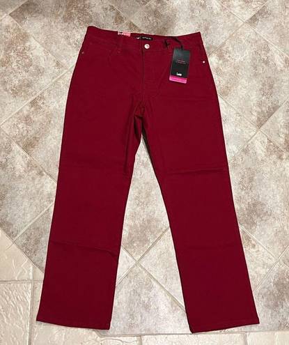 Lee NWT  Secretly Shapes Straight Leg Embellished Jeans Rouge Red 12 Petite