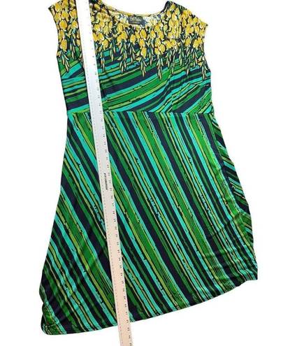 Bob Mackie  Green Yellow Floral Short Sleeve Pullover Stretchy 1x Dress