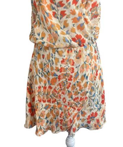 Haute Hippie Orange Blossom Silk Wrap Floral V-Neck Summer Dress Women Sz L