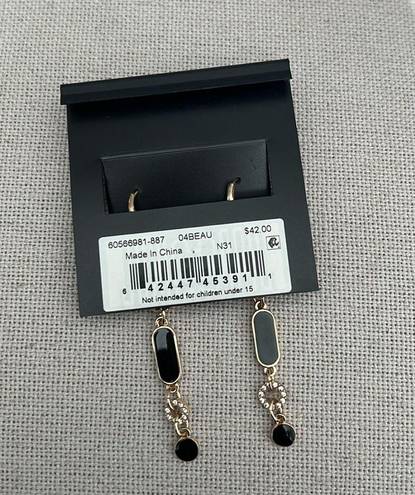 DKNY  Gold-Tone Pave Circle & Jet Resin Linear Drop Earrings Black/Gold New w/Tag