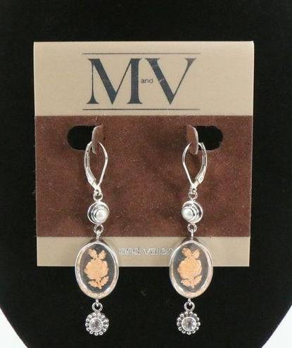 ma*rs New  and Valentine Vintage Sterling Silver Pearl Rose Crystal Dangle Earring