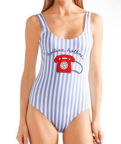 Ganni  Printed One Piece Swimsuit Blue & White Stripe