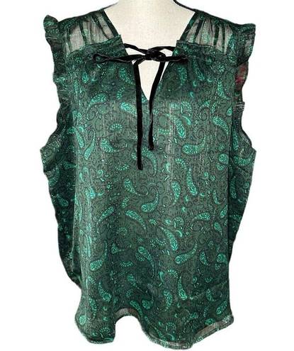 The Loft NWT Shimmer Paisley Velvet Flutter Tie Neck Top Sz XXL 2x