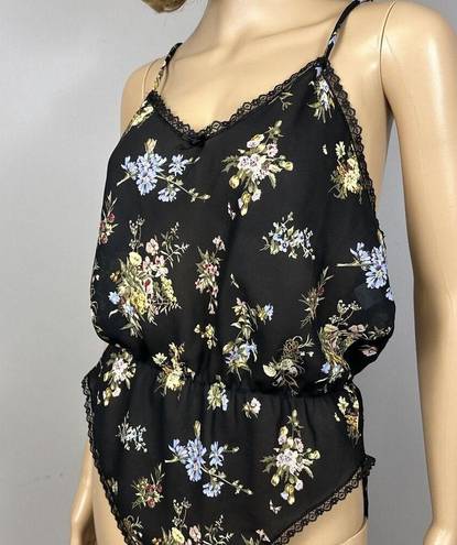 Petra Fashions Vintage  Teddy Bodysuit Lingerie Size Large Sheer Black Floral USA