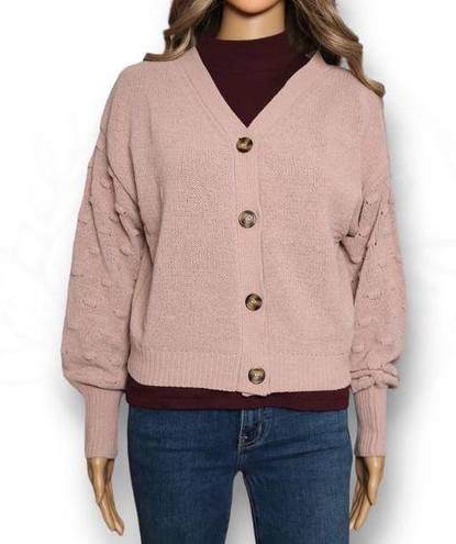 The Moon  & Madison Button Front Textured Knit Cropped Cardigan Blush Pink Size L