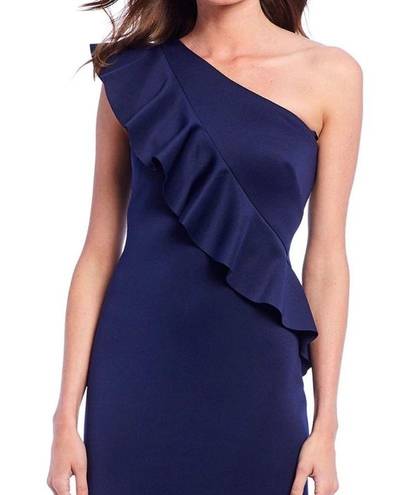 Jessica Howard Ruffle Cap Sleeve One Shoulder Scuba Mermaid Gown