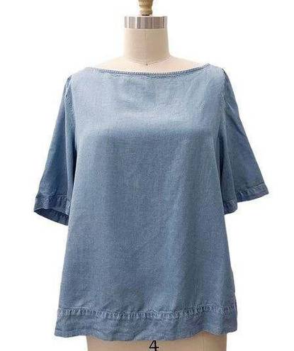 Massimo Dutti  Chambray Oversized Blouse Shirt Tie Back Top Bow Denim