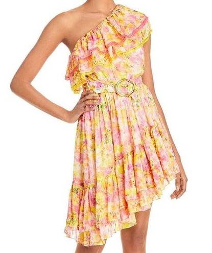 Rococo  Sand Georgette Drapey Midi Cocktail Party Yellow Floral Belted Dress