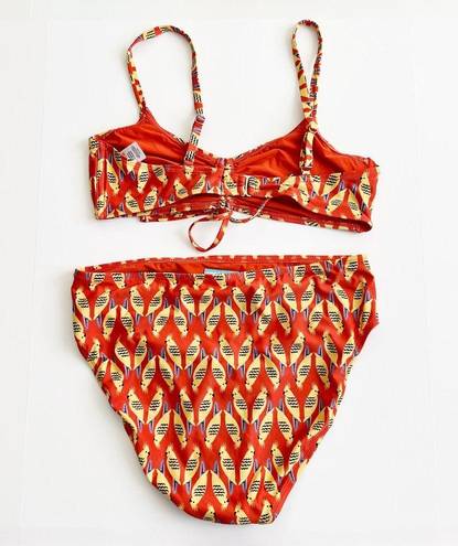 Modcloth [] Orange Retro Birds Print High Waisted Bikini The Carmen Franky Sz XL