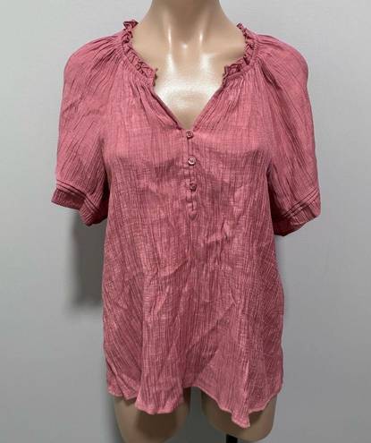 Wonderly  Dusty Rose Pink Mauve Peasant Short Sleeve Shirt Top Large Sheen Belk