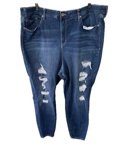 Torrid  Sky High Skinny Medium Wash Distressed Elastic Waistband Denim Jeans 26R