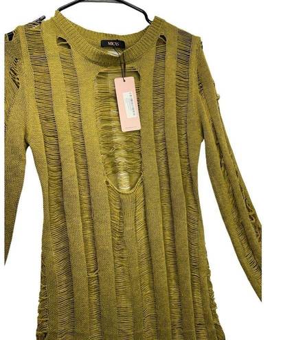 Micas NWT  Open Knit Long Sleeve Olive Green Maxi Dress Size Large Beachwear